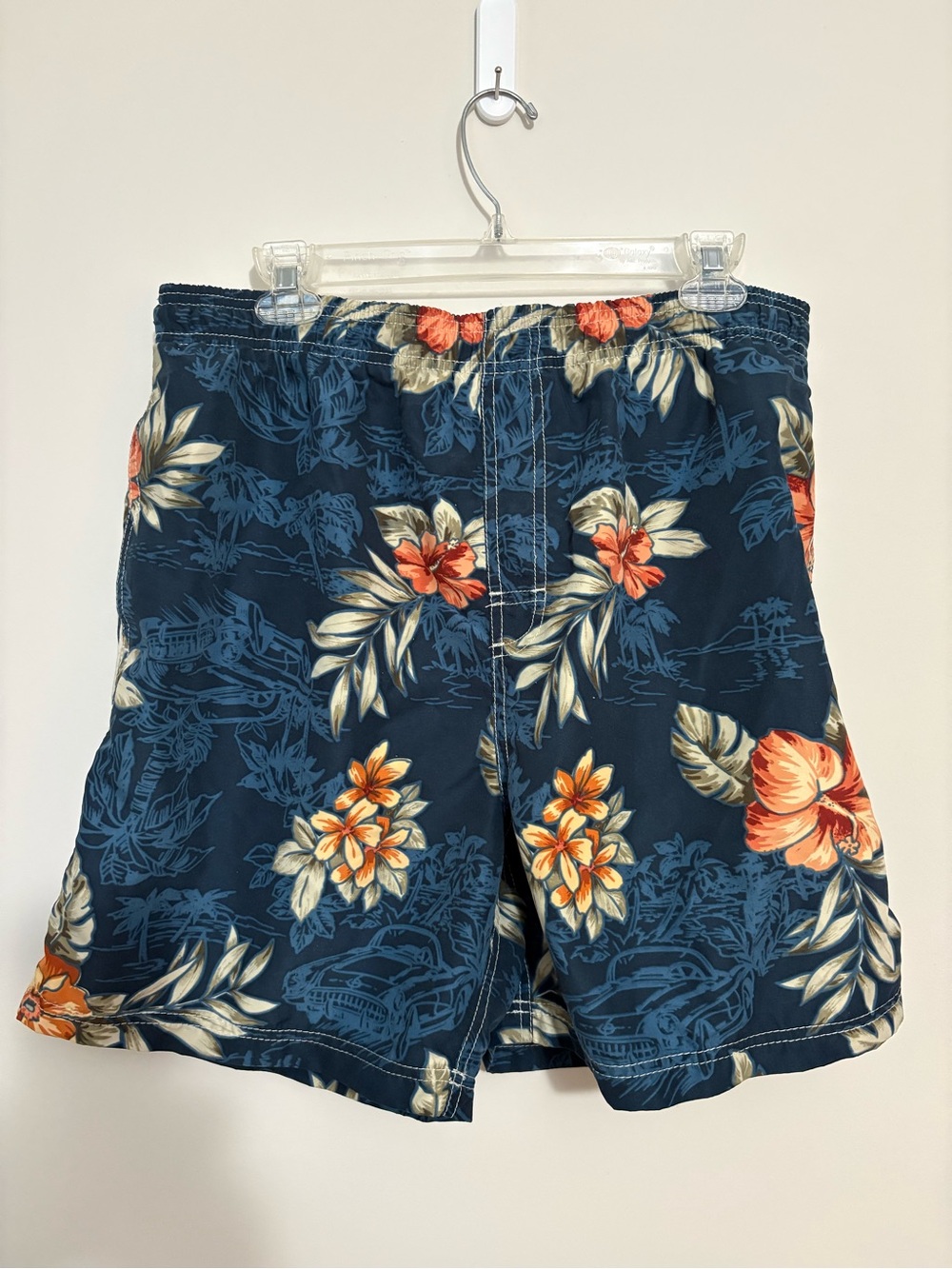 Puritan Men's Swim Trunks Size L 36 38 Navy Blue Hawaiian Floral Board Shorts